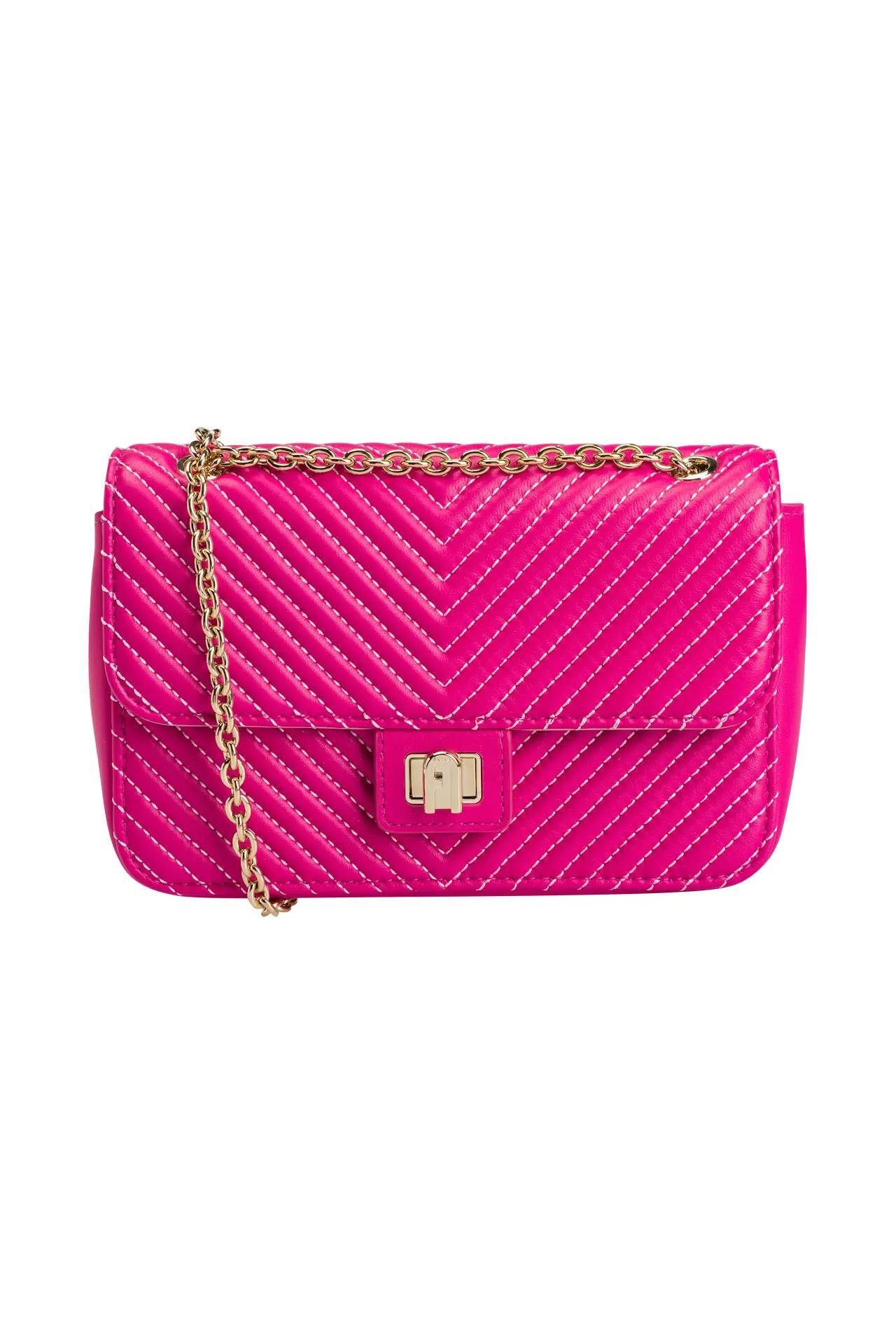 FURLA- Дамска чанта цвят фуксия с метална презрамка - НОВА с етикети