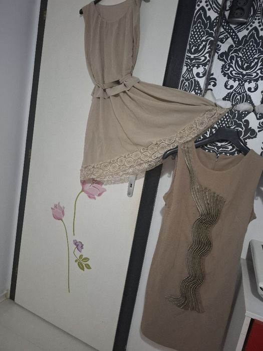 Рокля 2 за цената на 1, красива комбинация в бежов цвят