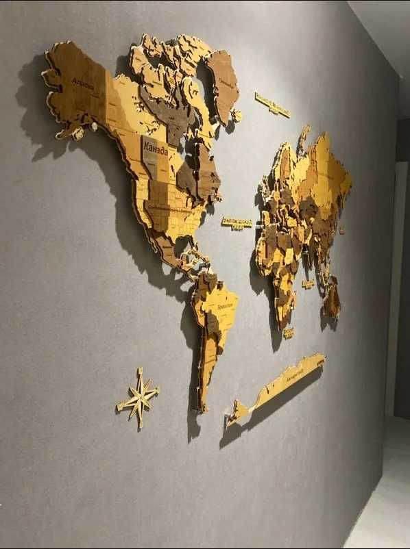 3D Карта мира из дерева. Декор/Интерьер/ Подарок/Дизайн/Подсветка №26