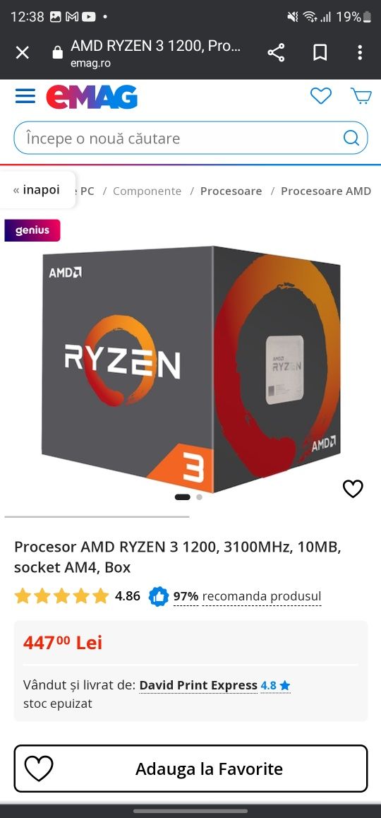 Ryzen 3 1200 3.1 MHz + Cooler AMD
