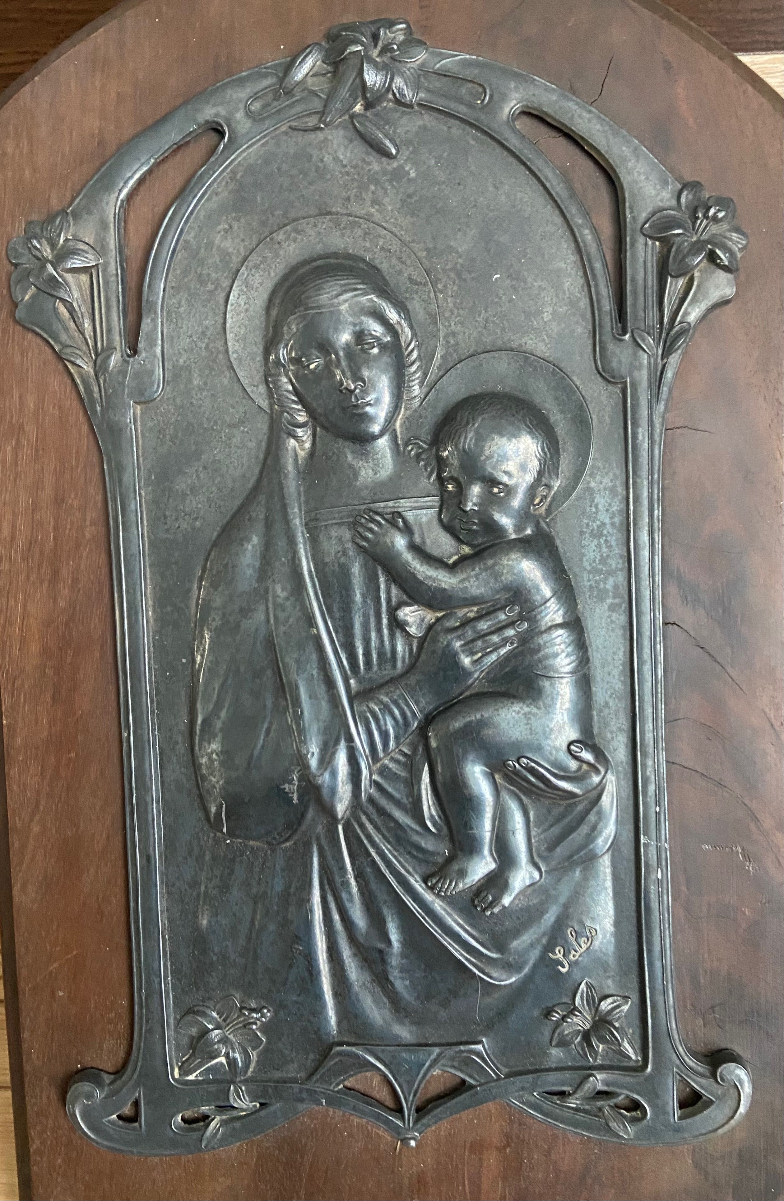 19 век Френска ръчно направена икона Дева Мария с младенеца авторска