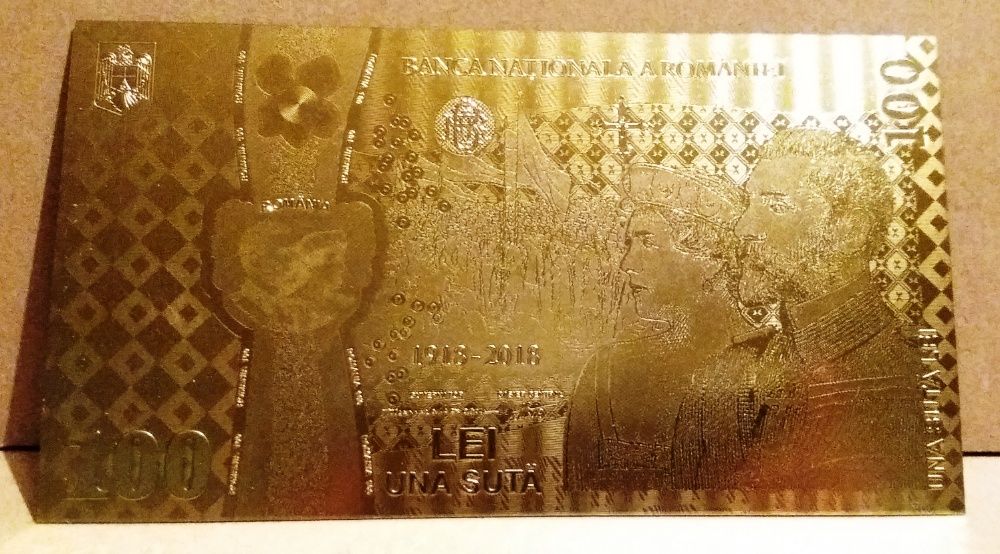 Bancnota 100 LEI Unire Centenar aur 24k gold certificat 2018 colectie