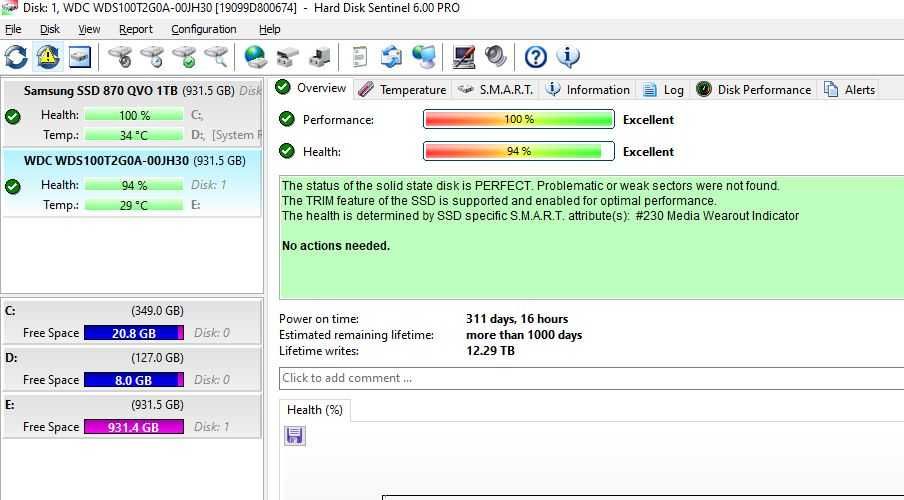 SSD 1TB western Digital 2.5" SATA 3 - 100% Sanatate