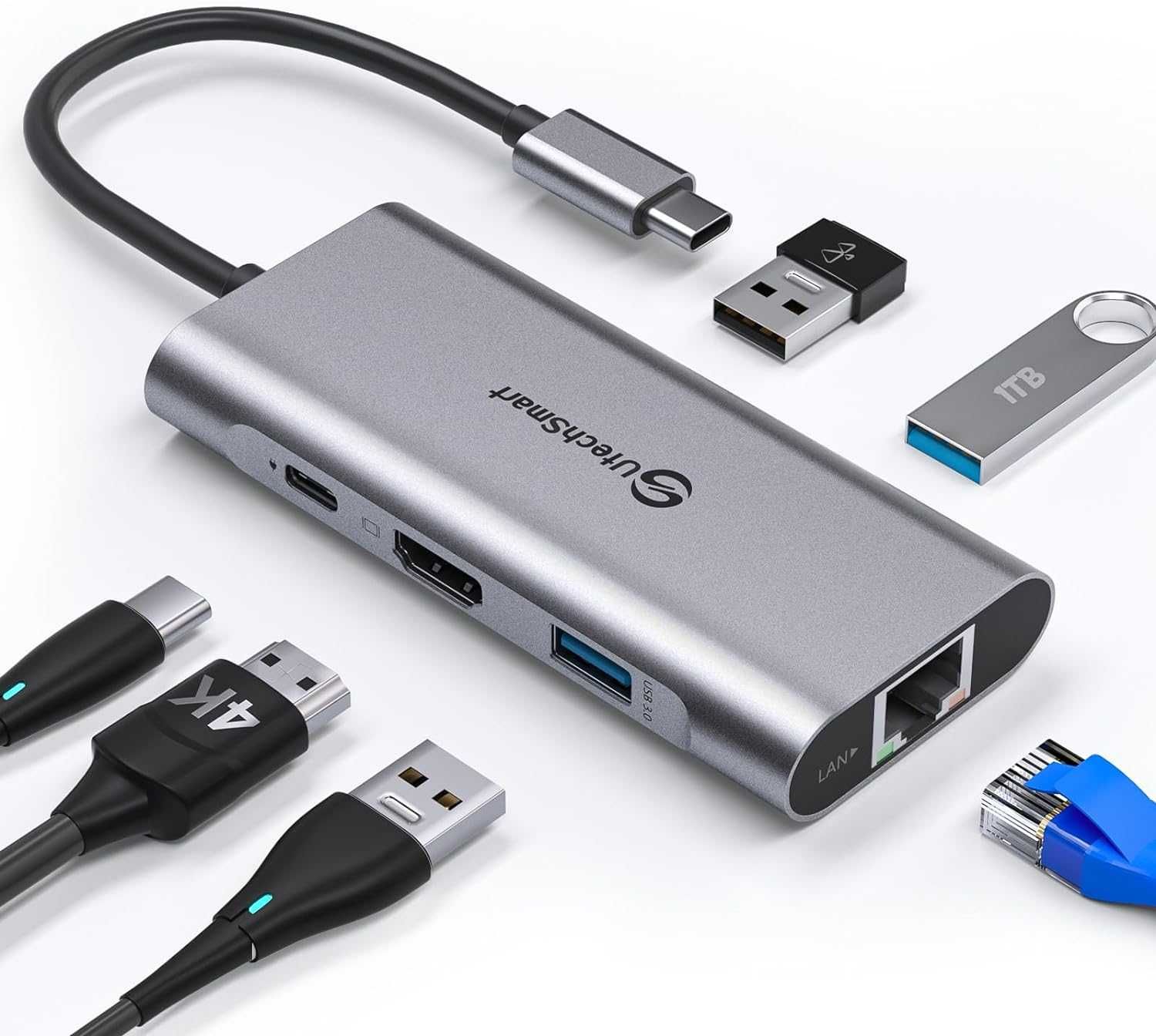 Многопортов хъб адаптер, 6 в 1 USB C към HDMI докинг станция