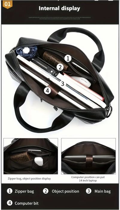 Премиум Бизнес делова чанта /Куфарче за служебни цели-Черна ест. кожа!