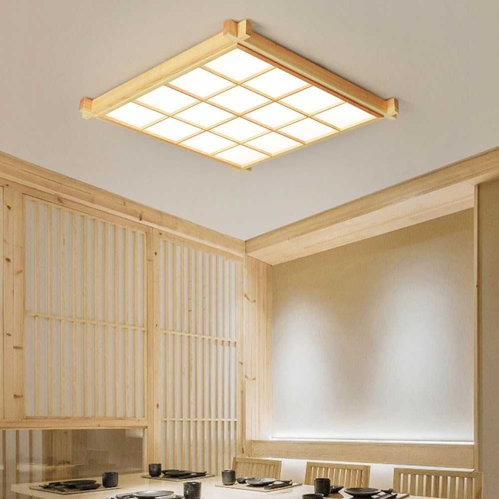 Дървен полилей ЛЕД LED, японски стил, квадратна, дистанционно 215 216