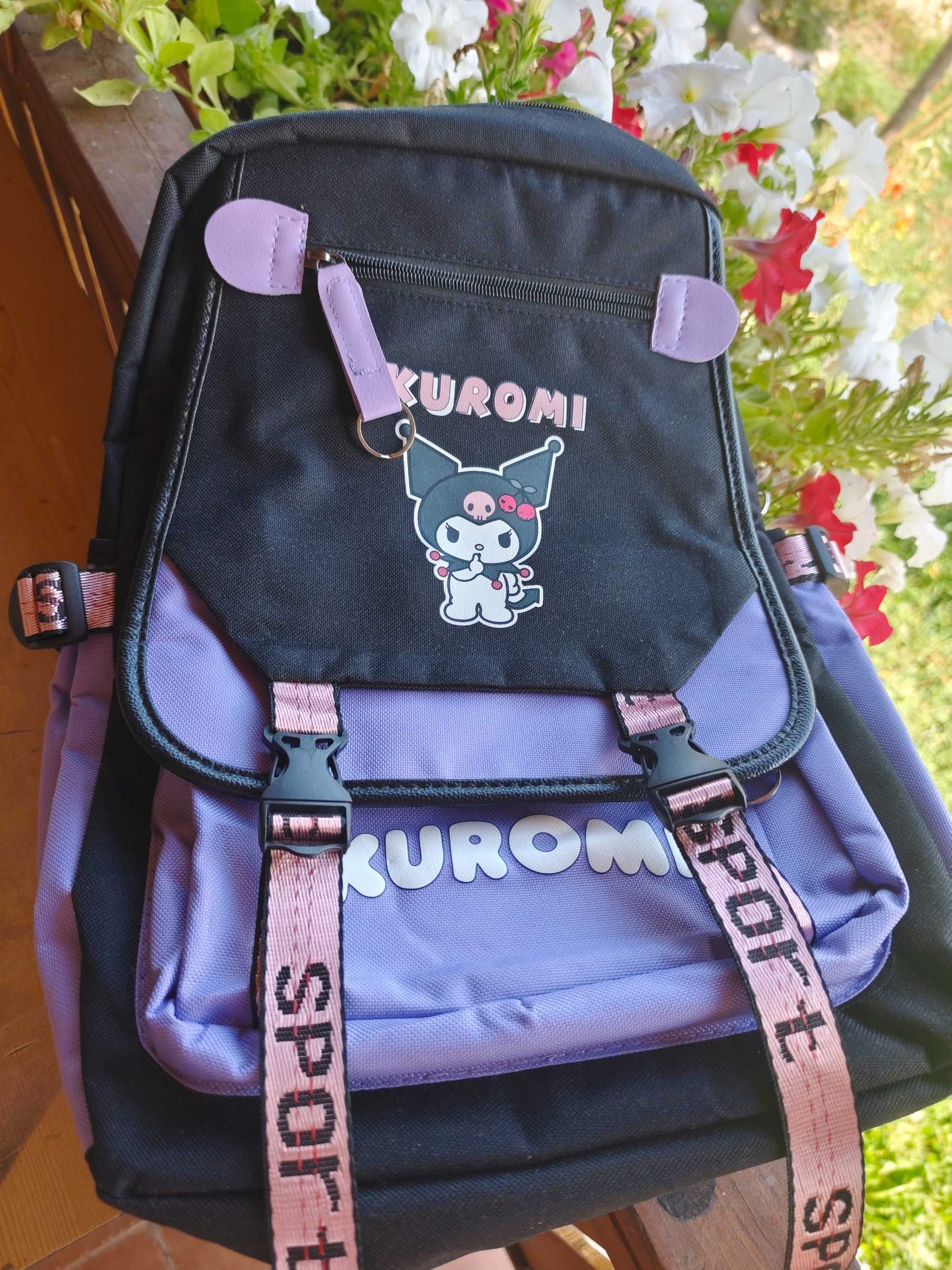 Раница за училище куроми kuromi черна с лилаво