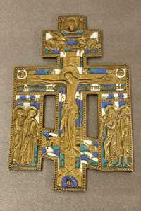 Crucifix ”Iisus rastignit”, email policrom si bronz | secol. 19