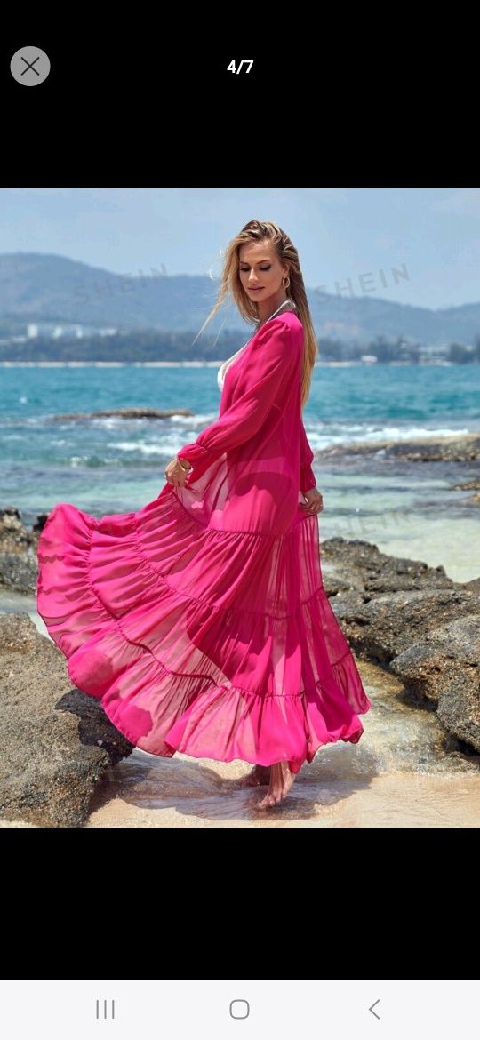 Парео за плаж, кимоно, розово, дълго, ново, по етикет ХЛ, но би било п