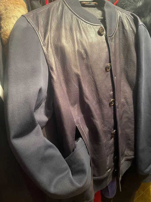 Geacă piele naturală cu textil