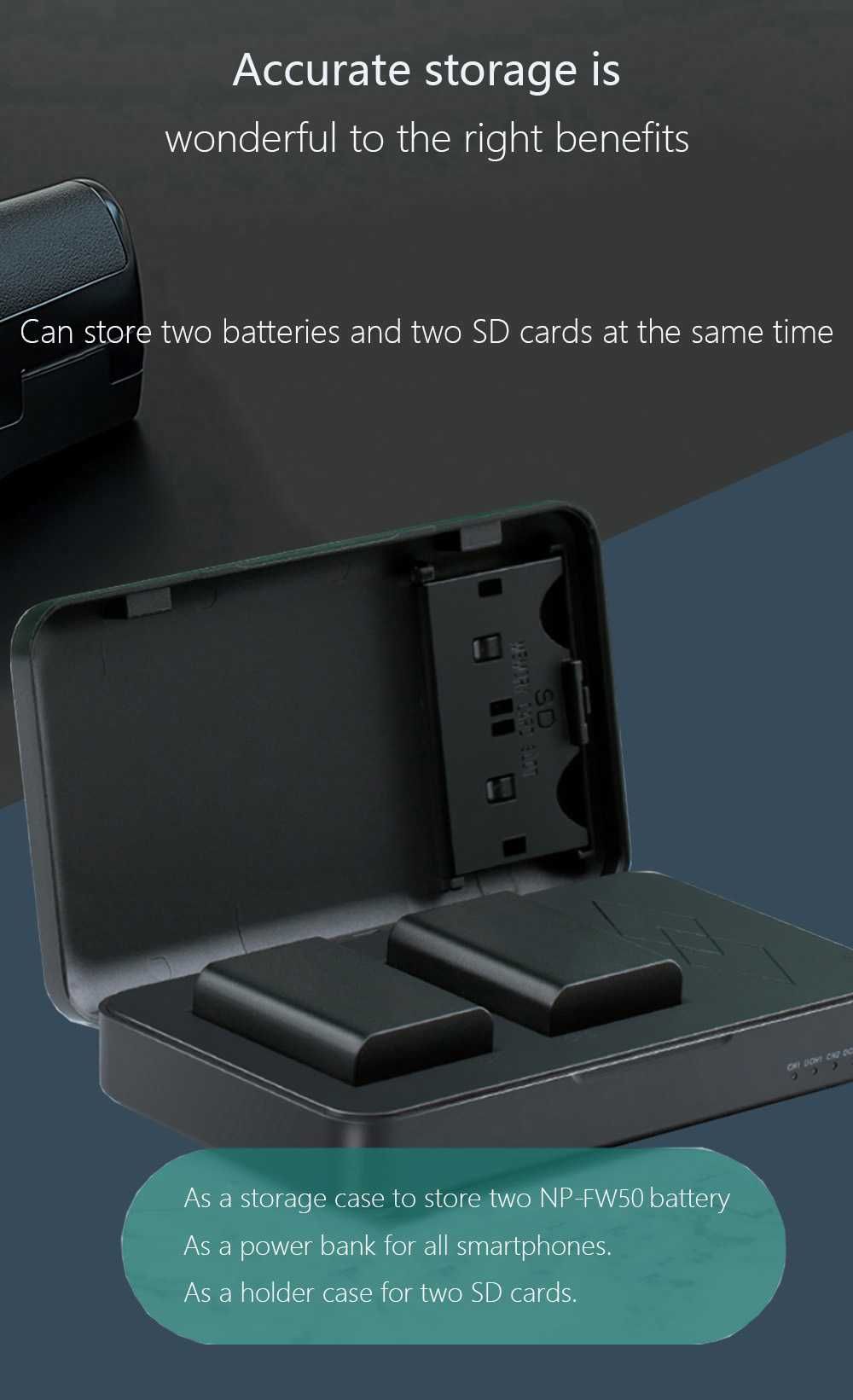 Зарядно / кейс за съхранение за батерии NP-FW50 за Sony