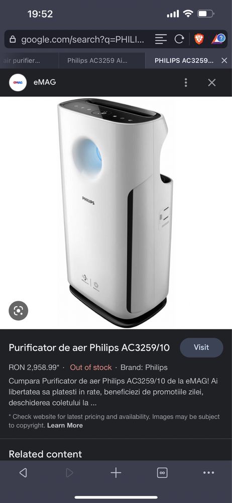 PHILIPS AC3259 Air Purifier ( pret original 3000 lei pe eMAG )