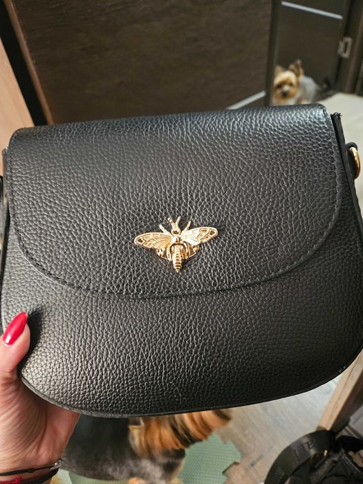 Черна чента естествена кожа