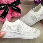 Adidasi albi cu inimioare din strasuri moi pt fetite 31 32 33 34