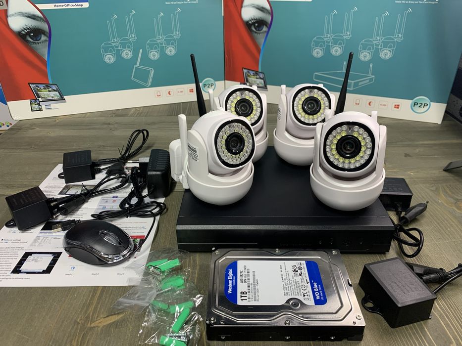 Sistem de supraveghere video , NVR cu 4 camere WIFI, HDD 1TB