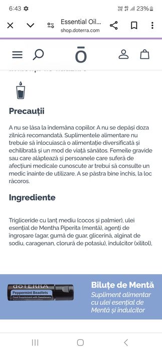 Biluțe Doterra cu ulei esențial de menta