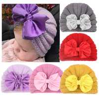 Set 5 turbane tricotate pentru bebelusi cu funda, multicolor, 3-9 luni