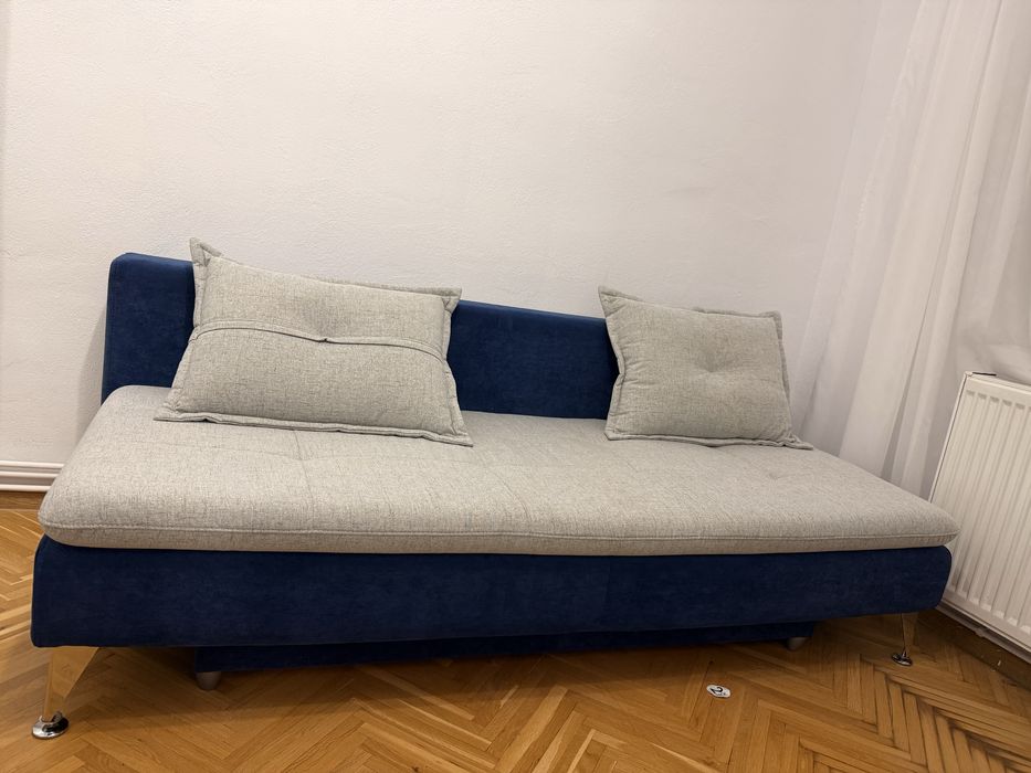 Canapea extensibila gri albastrude inalta calitate cu lada depozitare