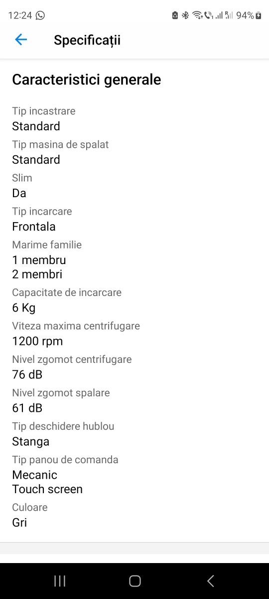 Masina de spalat rufe SLIM Samsung WF60F4E5W2X, 1200 RPM, 6 kg, Clasa