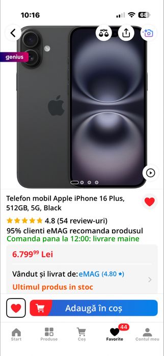 iphone 16 plus 512gb black, NOU, neactivat, zero cicluri