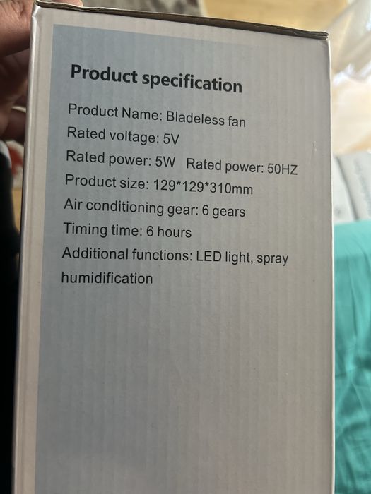 Ventilator fără pale, 3 în 1 – Umidificator, LED, 6 viteze, silențios