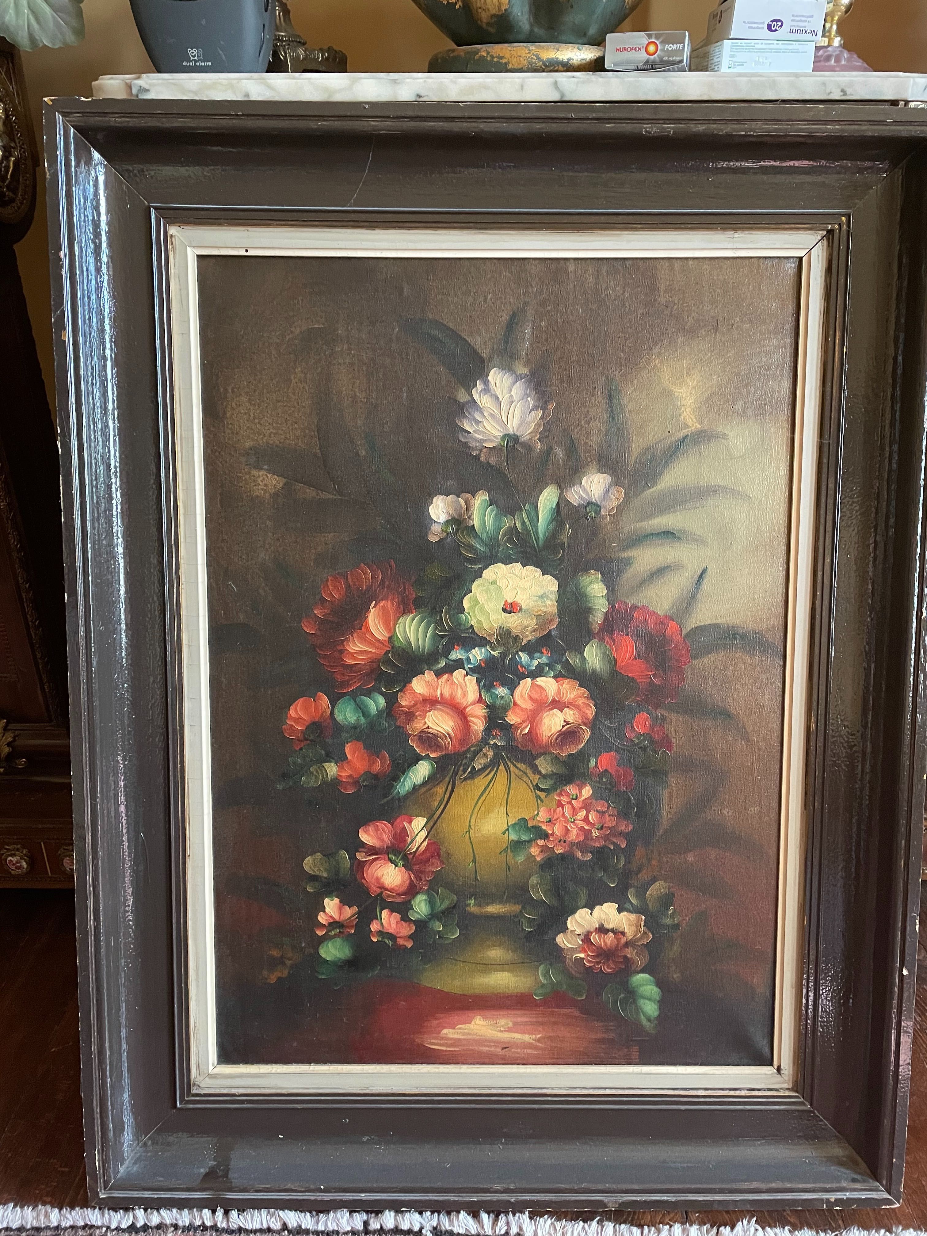 Deosebit tablou-Buchet floral-pictura în ulei pe panza-Italia