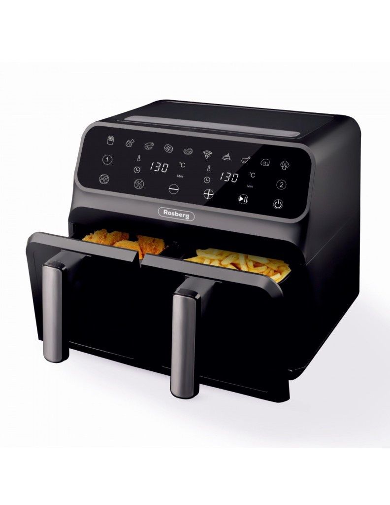 Фритюрник AirFryer Rosberg Premium, 1700W, 2съда x 4л., Горещ въздух,