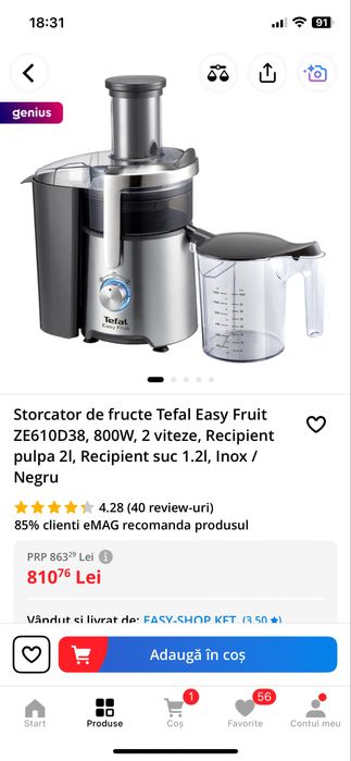 Storcator fructe si legume Tefal Easy Fruit