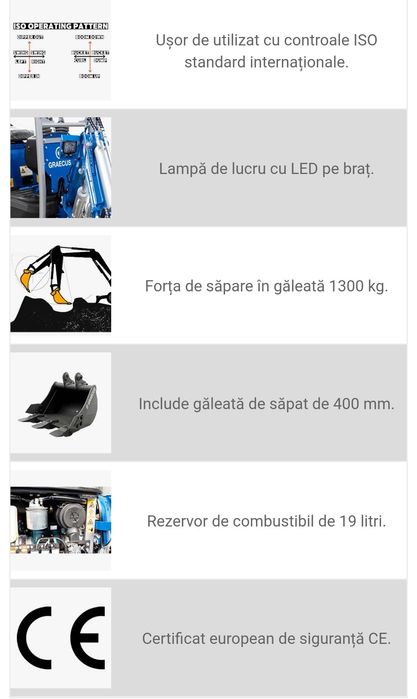 Miniexcavator nou 1,5t motor Kubota, Graecus fonduri sau leasing, cred