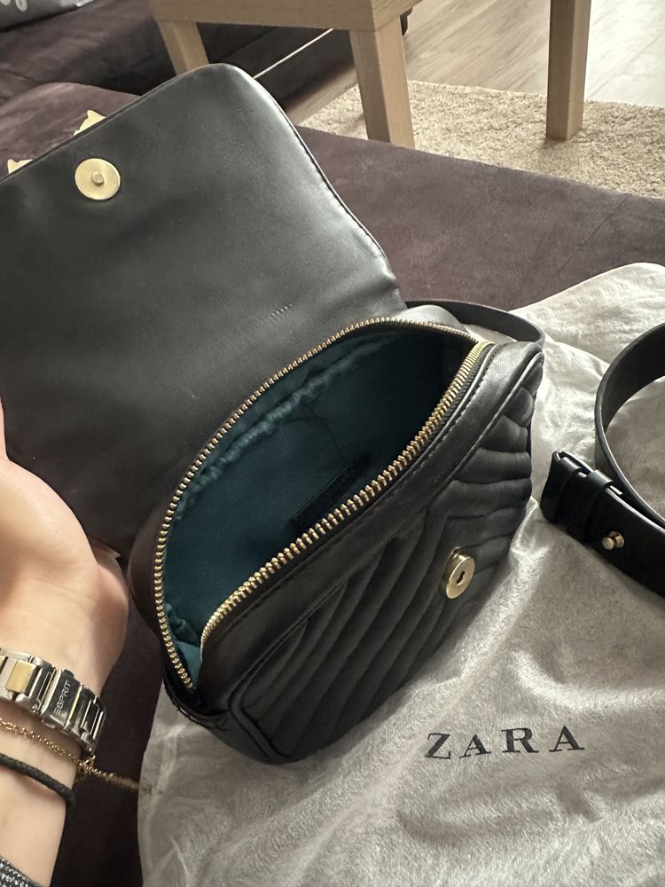 Кожена чанта с дълга и къса дръжка Zara