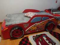 Pat masina copii  FULGER MCQUEEN CU ROTI 3D - Pat din lemn  MDF