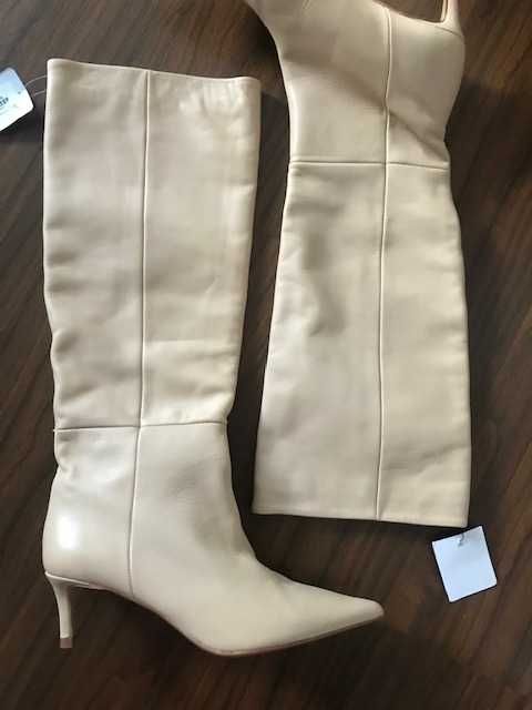 Zara cizme piele naturala tubice bej toc mic