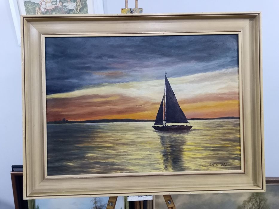 Майсторска Картина с Ветроход на Залез