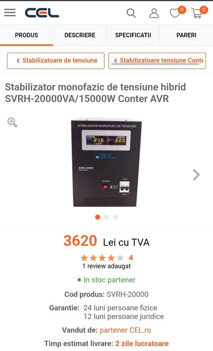 Stabilizator monofazic hibrid de tensiune 20000 VA