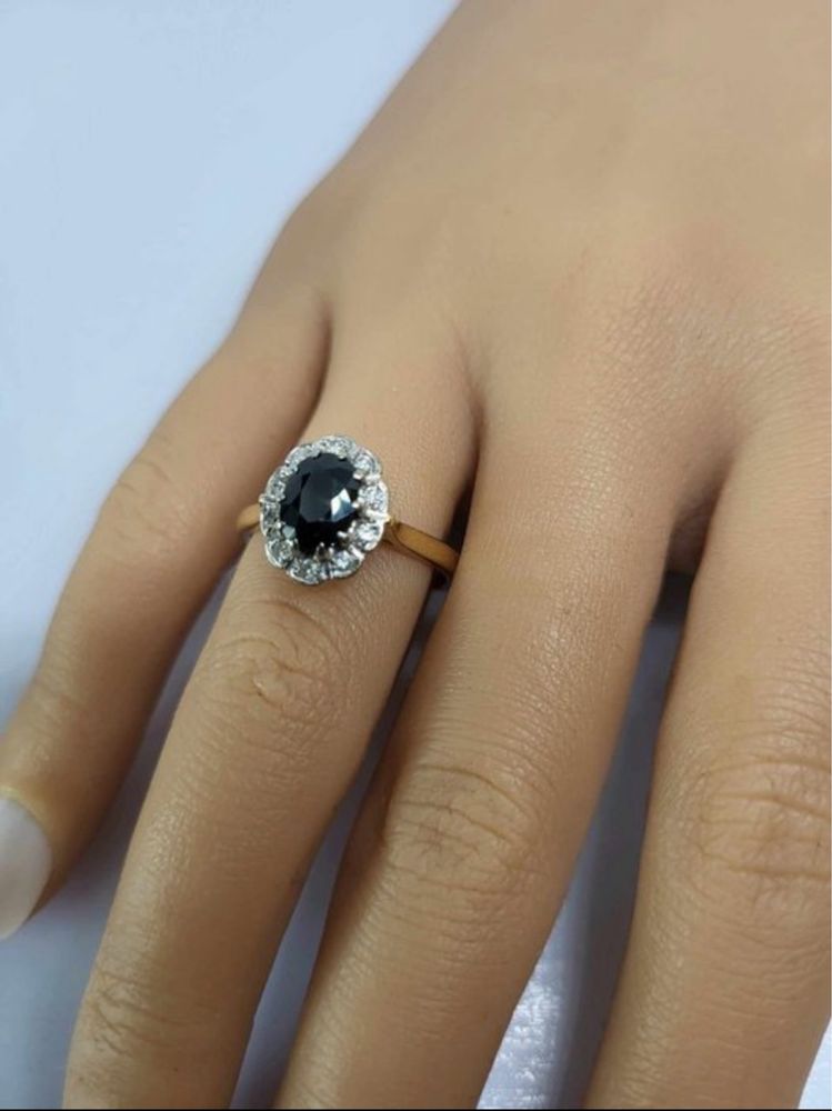 Inel din Aur si Diamant Oval Safir vintage galben Platină 18k 0.80ct