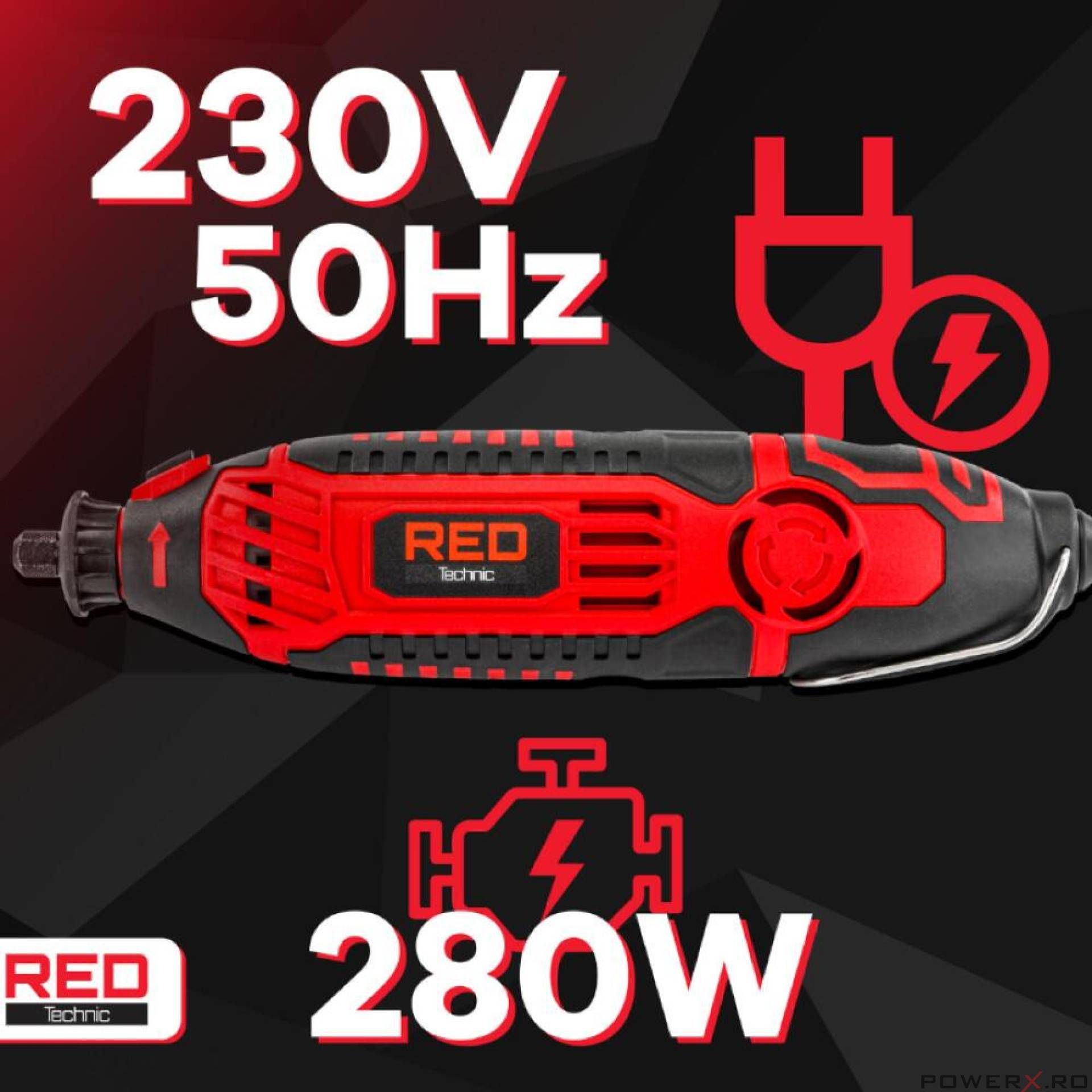 Mini polizor drept, 280 W, cu accesorii, Red Technic