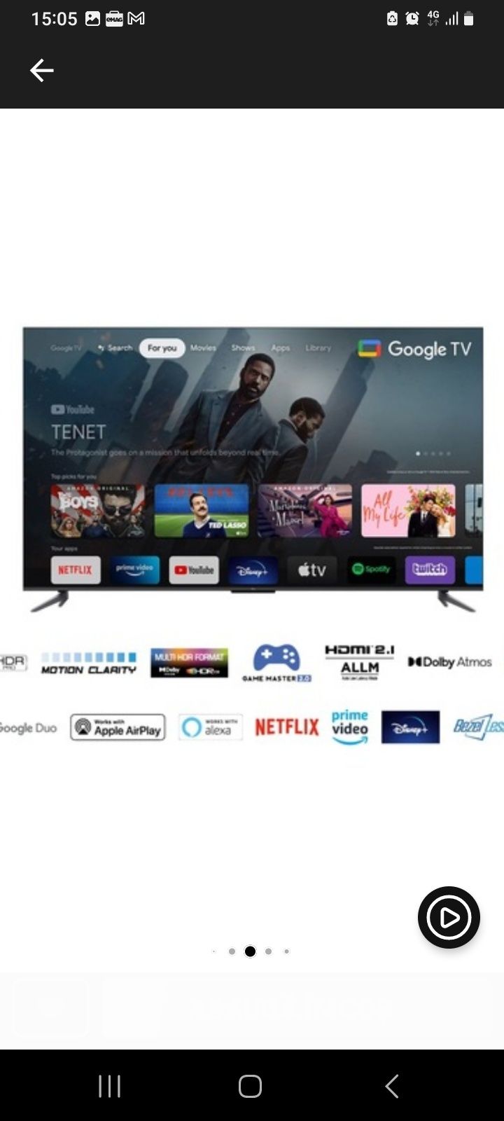 Televizor TCL QLED 4K  139 cm Garanție 4 anj Google TV