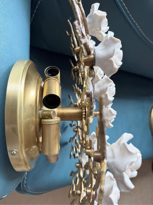 Plafoniera din bronz cu decor portelan/ cristal