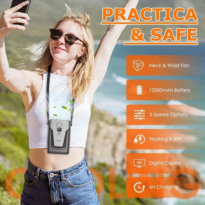 Ventilator portabil cu acumulator 12000mah, de gât,sigilat