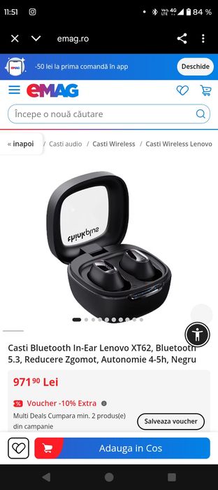 WirelessCasti Wireless Lenovo 
Casti Bluetooth In-Ear Lenovo XT6