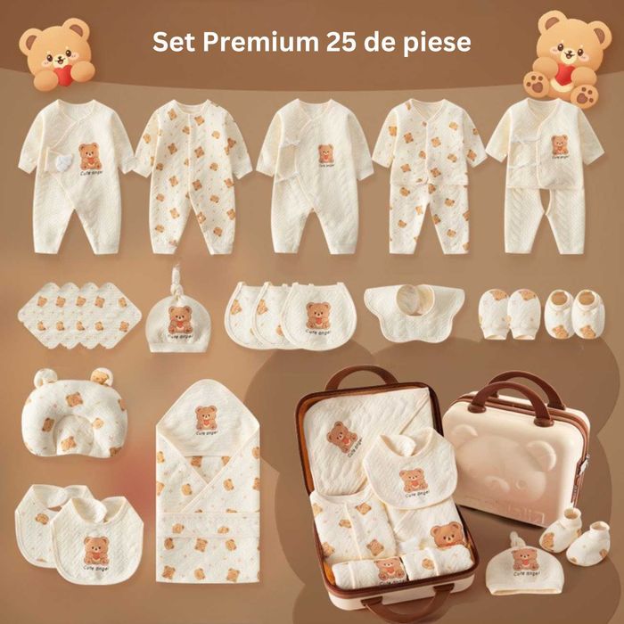 Set Nou-Nascut, varsta 0-3 luni, 25 Piese, Toamna-Iarna,Culoare Crem