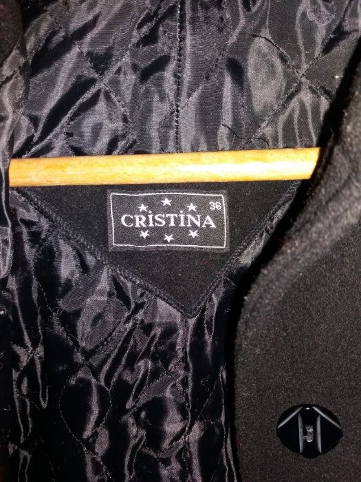 Pardesiu dama negru lung, lana si casmir