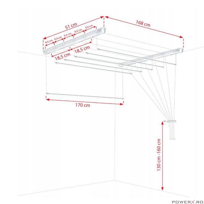 Uscator rufe de tavan 6x170 cm, Sepio