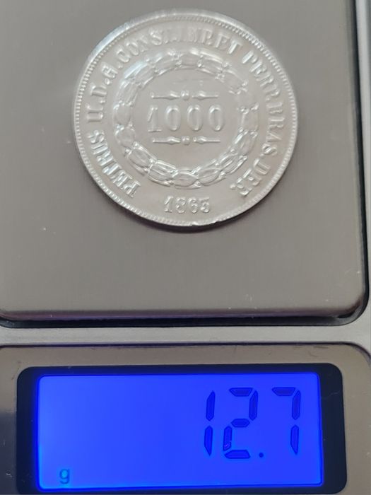 1000 Reis Brazilia 1863, Argint.