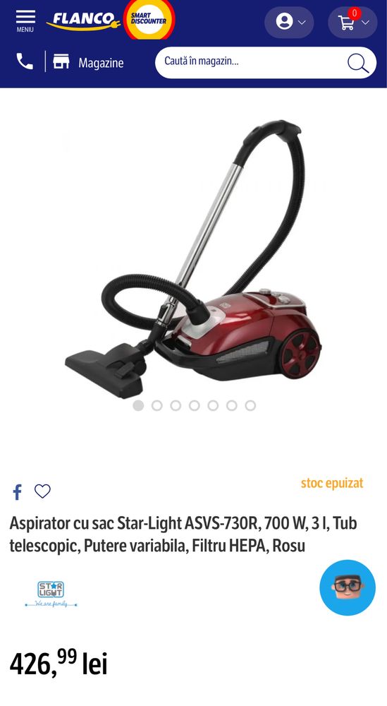 Aspirator cu sac Star-Light 700 W 3 l aproape nou