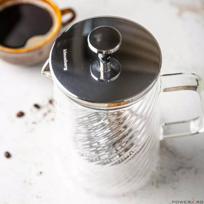 Infuzor cafea, ceai cu piston, sticla, 0,60 L, argintiu, Klausberg