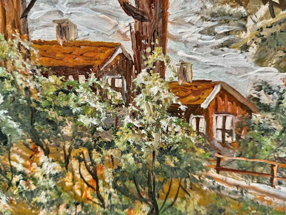 Tablou vechi - peisaj montan cu rau - semnat S. Mutzner