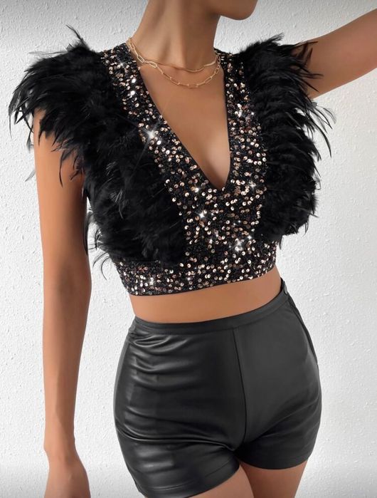 Дамски потник с пера и пайети