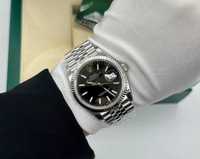 Rolex Date Just 36mm Fluted Black Dial Jubilee Silvered Bracelet