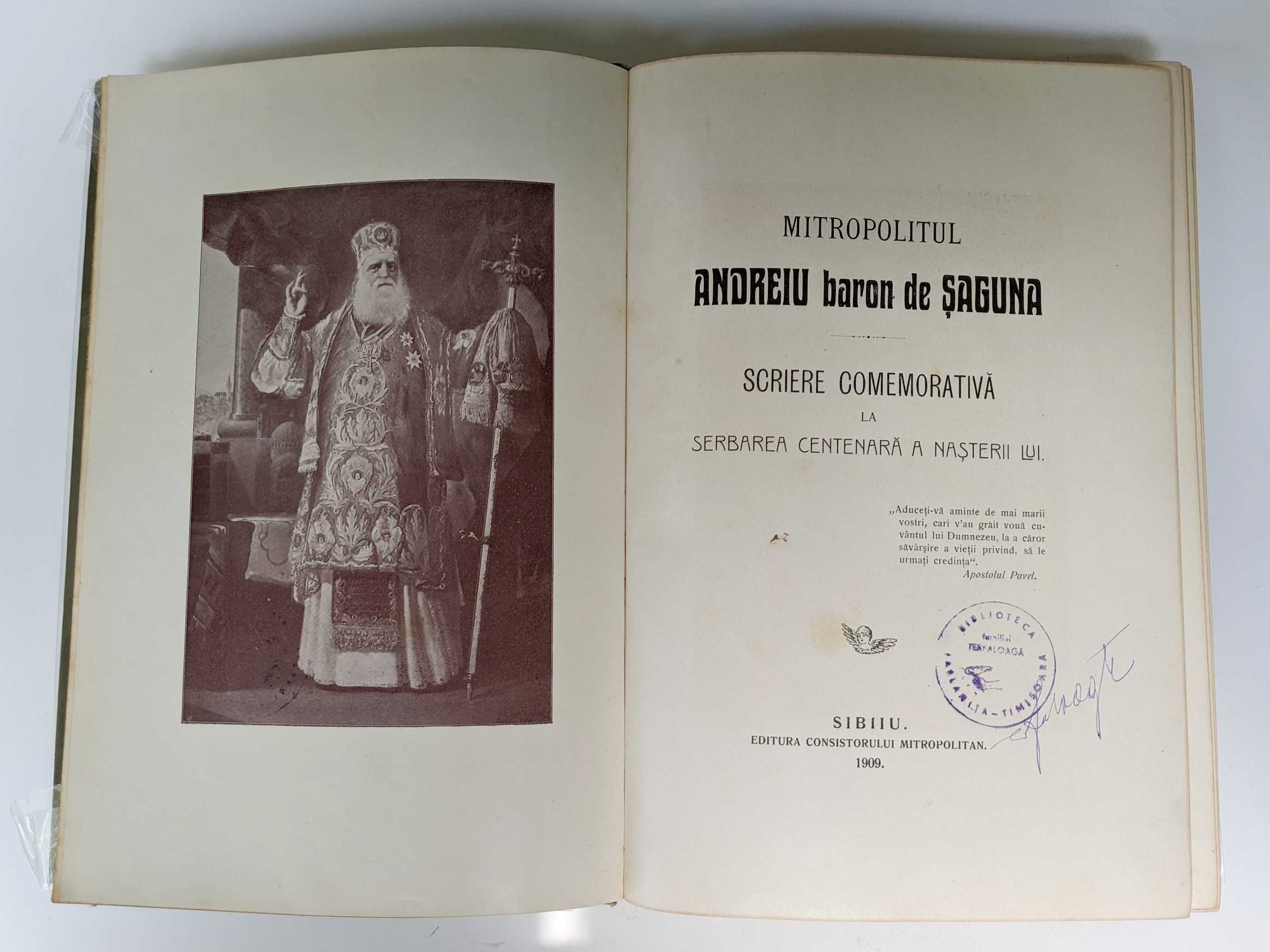 rara 1909 Mitropolitul Andreiu Baron de SAGUNA Legatura Bibliofilie RR